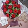 12 Red Rose Hand-Tied with Card, Chocs & Teddy